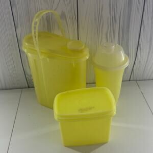 VTG Yellow Tupperware Lot of 3 - 2 Beverage & Storage w/ Lids 1243, 587, 844